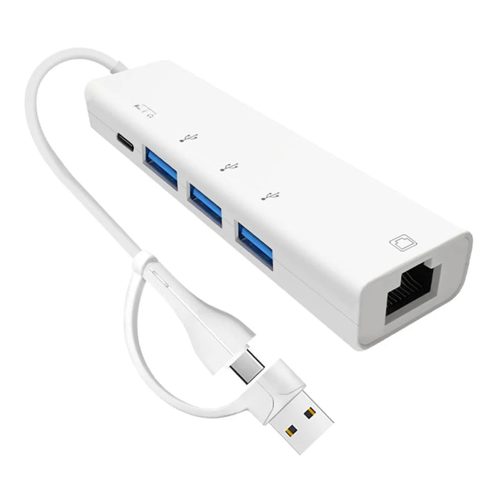 AJ1027 USB + Type-C Dual Port 5 in 1 Adapter Type-C 3xUSB RJ45 Ethernet Network Hub - 1
