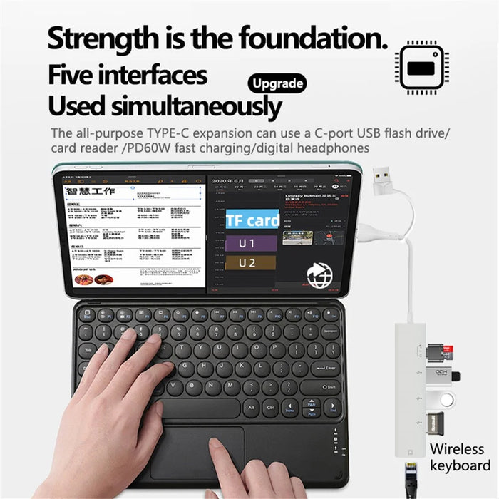 AJ1027 USB + Type-C Dual Port 5 in 1 Adapter Type-C 3xUSB RJ45 Ethernet Network Hub - 6
