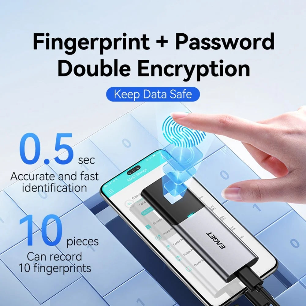 EAGET ET-FM6 1TB Portable SSD Type C 3.2 High Speed Transfer Fingerprint Encryption External Hard Drive - 4
