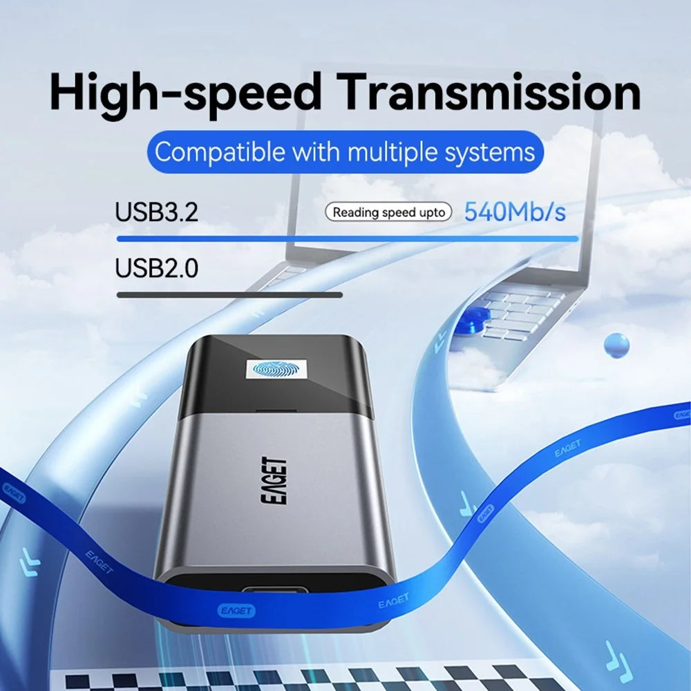 EAGET ET-FM6 1TB Portable SSD Type C 3.2 High Speed Transfer Fingerprint Encryption External Hard Drive - 5