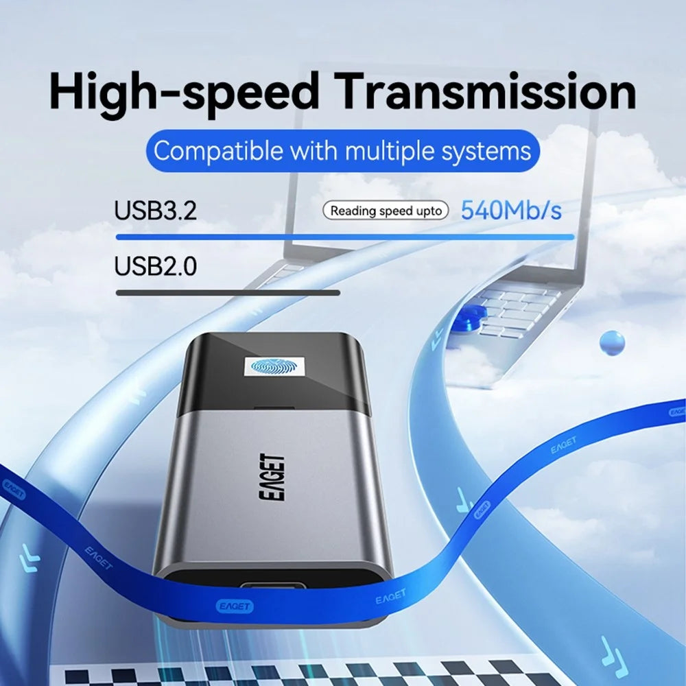 EAGET ET-FM6 2TB Portable SSD Type C 3.2 High Speed Transfer Fingerprint Encryption External Hard Drive - 6