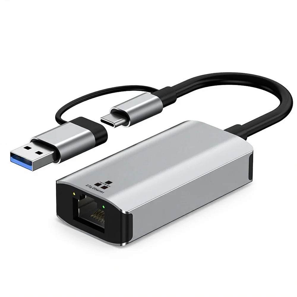USB Type-C to RJ45 Gigabit Ethernet Adapter 2.5G Network Card Dual Interface USB 3.0 Compatible with Windows/MacOS/Linux - 1