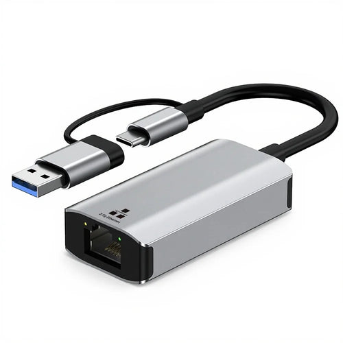 USB Type-C to RJ45 Gigabit Ethernet Adapter 2.5G Network Card Dual Interface USB 3.0 Compatible with Windows/MacOS/Linux - 1