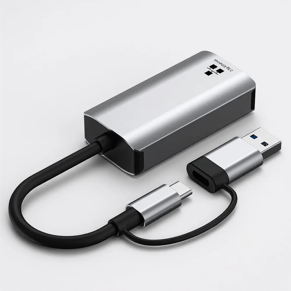 USB Type-C to RJ45 Gigabit Ethernet Adapter 2.5G Network Card Dual Interface USB 3.0 Compatible with Windows/MacOS/Linux - 3