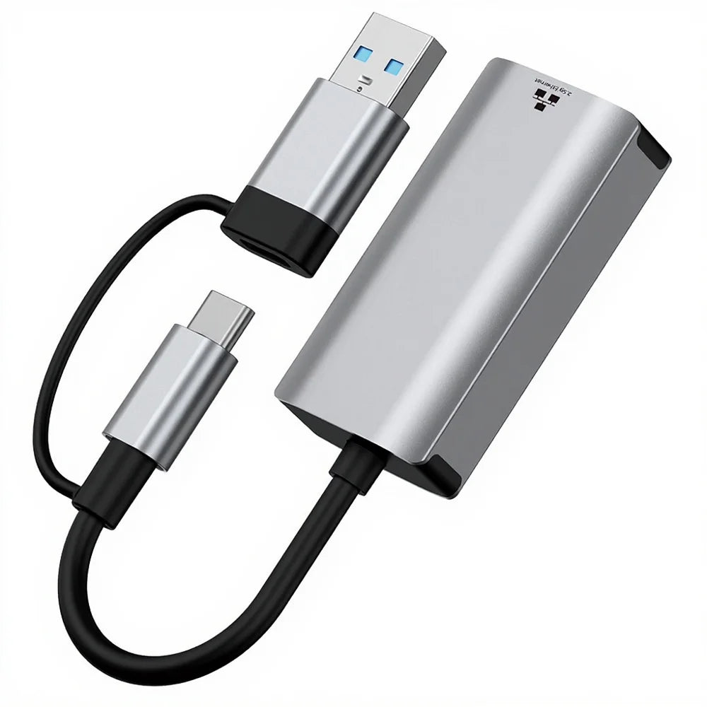 USB Type-C to RJ45 Gigabit Ethernet Adapter 2.5G Network Card Dual Interface USB 3.0 Compatible with Windows/MacOS/Linux - 4