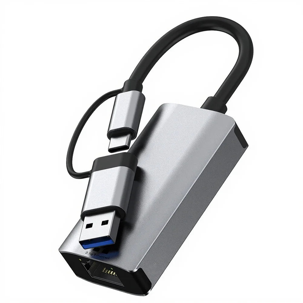 USB Type-C to RJ45 Gigabit Ethernet Adapter 2.5G Network Card Dual Interface USB 3.0 Compatible with Windows/MacOS/Linux - 5