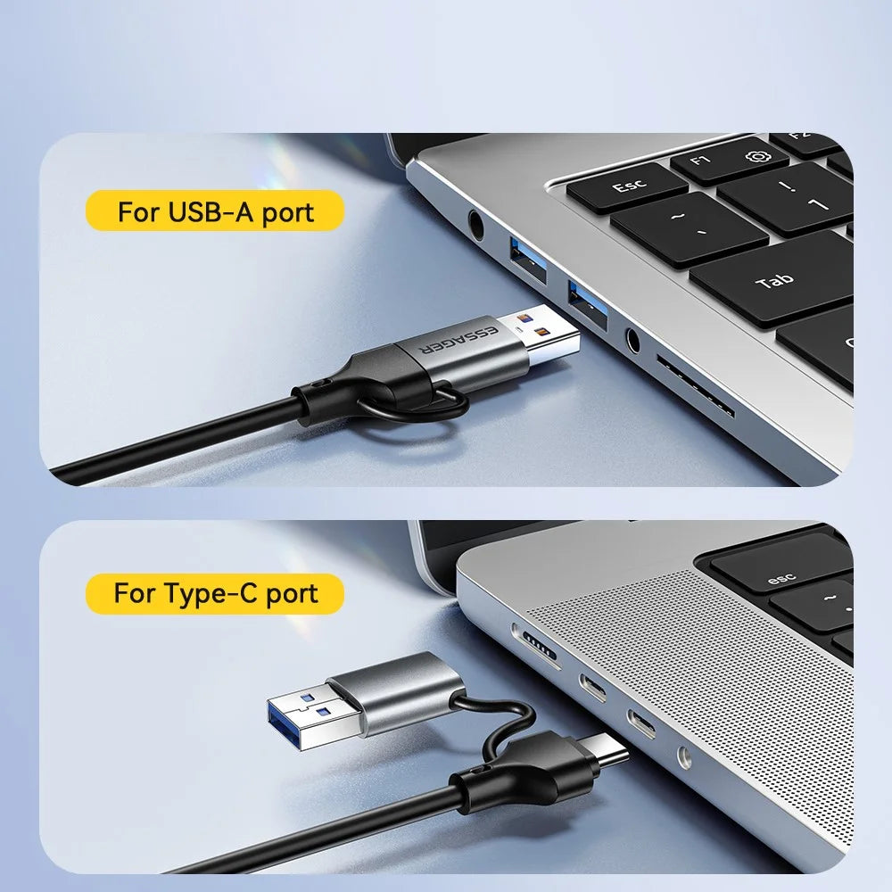 ESSAGER 2 in 1 USB-A  /  Type-C to RJ45 Converter Plug and Play Gigabit Ethernet Adapter for PC Laptop - 4