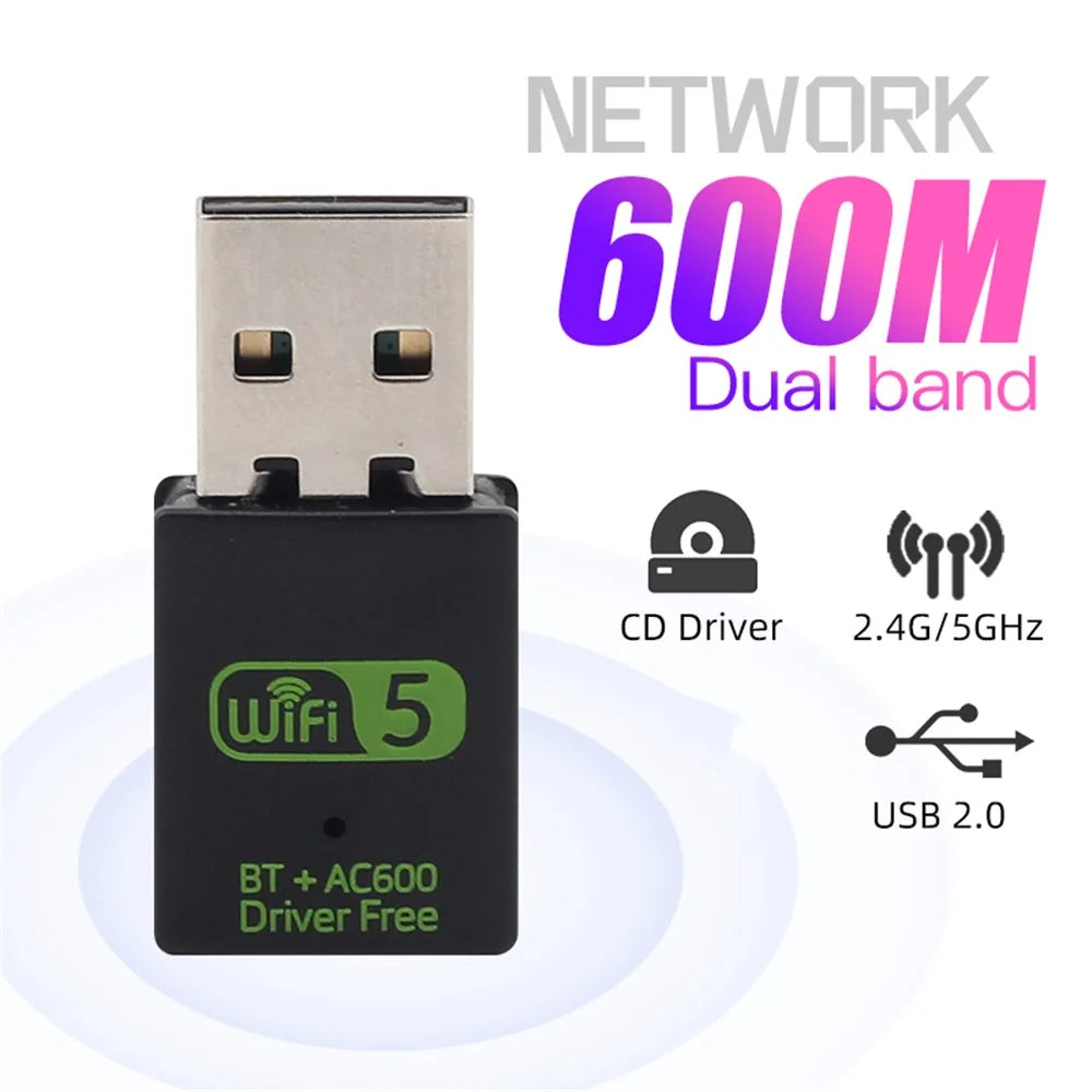 USB WiFi Bluetooth-compatible Adapter 600Mbps 2.4/5Ghz Dual Band Wireless Ethernet Receiver Mini USB WiFi Dongle for Desktop PC/Laptop - 2