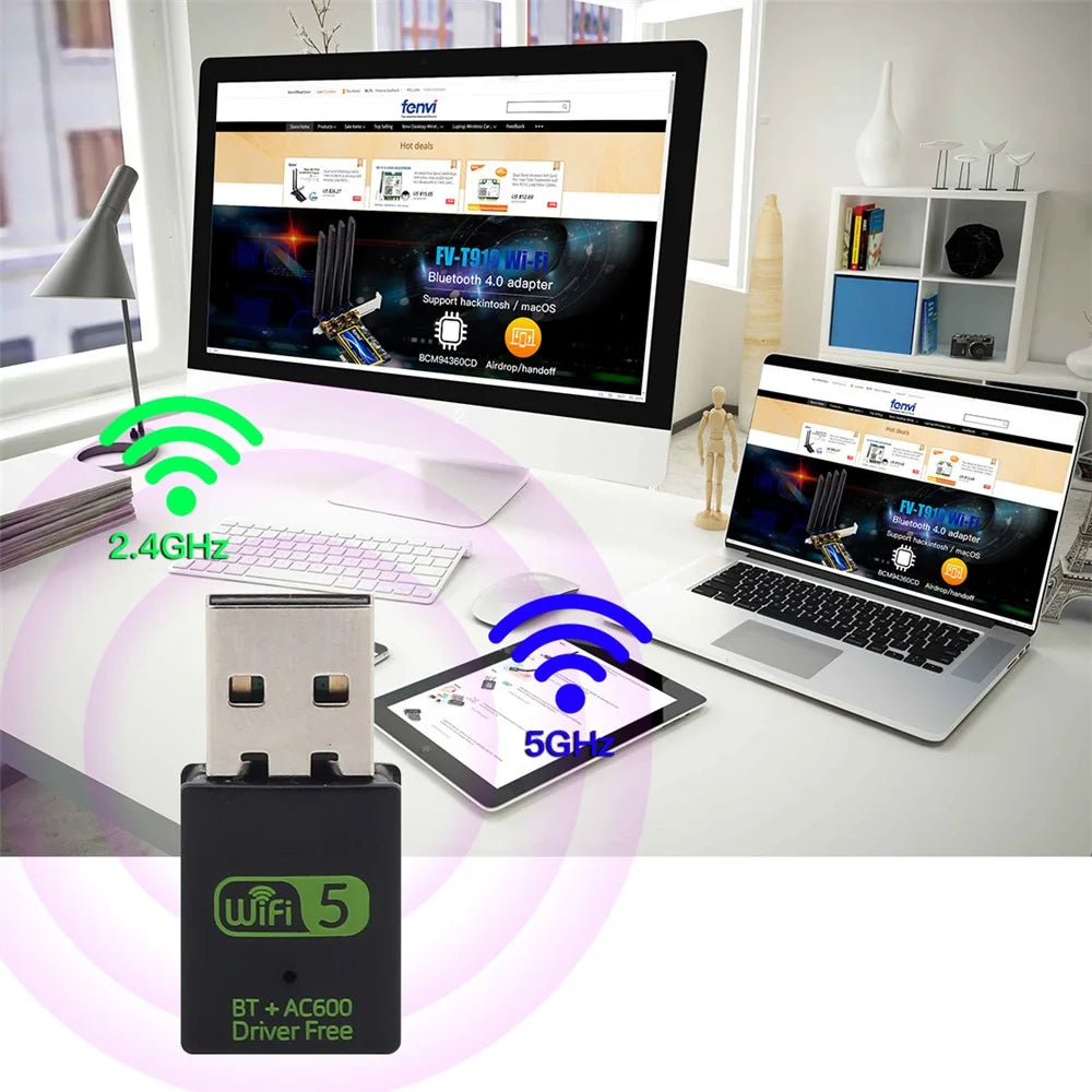 USB WiFi Bluetooth-compatible Adapter 600Mbps 2.4/5Ghz Dual Band Wireless Ethernet Receiver Mini USB WiFi Dongle for Desktop PC/Laptop - 4