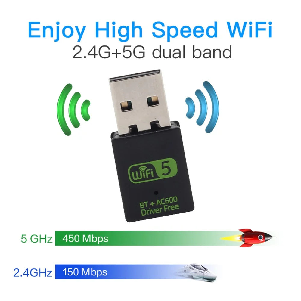 USB WiFi Bluetooth-compatible Adapter 600Mbps 2.4/5Ghz Dual Band Wireless Ethernet Receiver Mini USB WiFi Dongle for Desktop PC/Laptop - 5