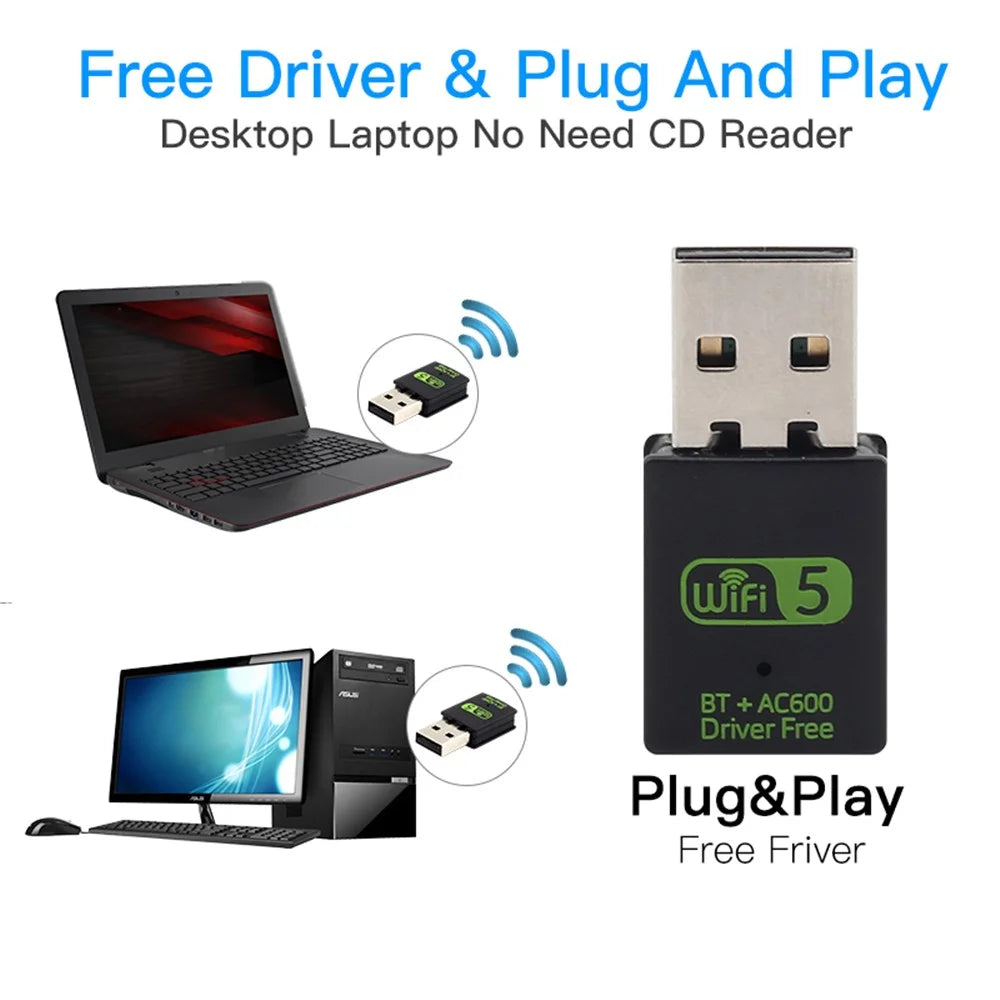 USB WiFi Bluetooth-compatible Adapter 600Mbps 2.4/5Ghz Dual Band Wireless Ethernet Receiver Mini USB WiFi Dongle for Desktop PC/Laptop - 6
