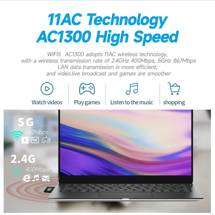 1300Mbps USB WiFi Adapter 2.4 / 5Ghz Dual Band Wireless Ethernet LAN USB WiFi Dongle for Desktop PC / Laptop - 4