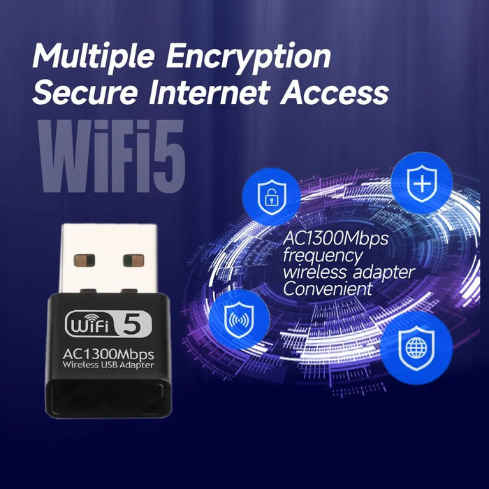 1300Mbps USB WiFi Adapter 2.4 / 5Ghz Dual Band Wireless Ethernet LAN USB WiFi Dongle for Desktop PC / Laptop - 6