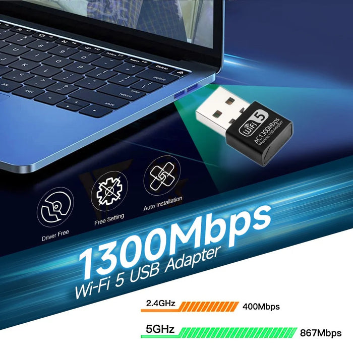 1300Mbps USB WiFi Adapter 2.4 / 5Ghz Dual Band Wireless Ethernet LAN USB WiFi Dongle for Desktop PC / Laptop - 7