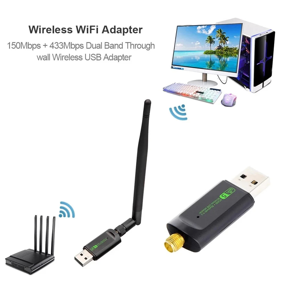 Bluetooth-compatible WiFi Adapter USB Antenna Dongle Ethernet 600Mbps Dual Band Wireless Network Card - 4