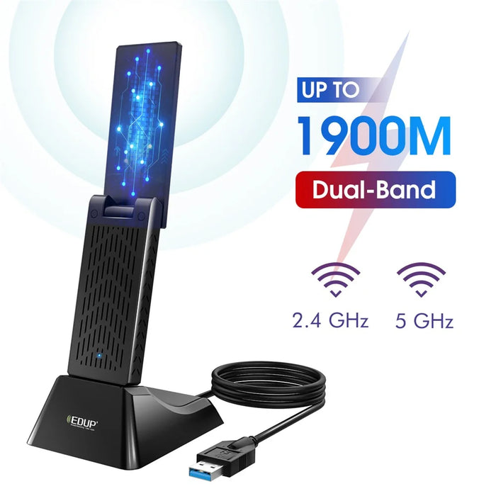 EDUP EP-AC1675 1900Mbps USB 3.0 WiFi Adapter Dual Band 2.4Ghz/5Ghz Long Range WiFi Receiver Antenna for Laptop Desktop PC - 2