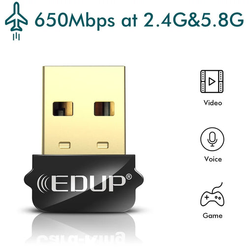 EDUP EP-AC1651 WiFi Dongle 650Mbps 5G/2.4GHz Dual Band Wireless Network Card USB LAN Adapter for PC Laptop - 2