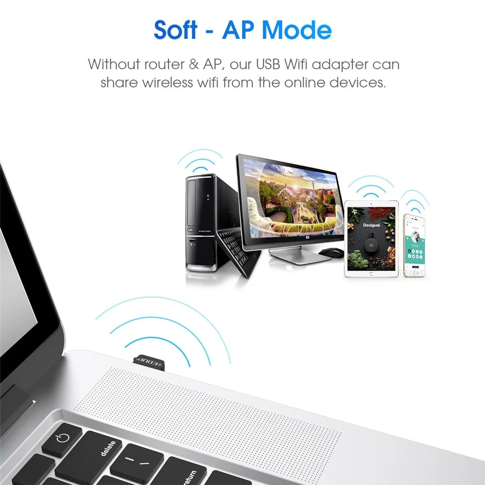 EDUP EP-AC1651 WiFi Dongle 650Mbps 5G/2.4GHz Dual Band Wireless Network Card USB LAN Adapter for PC Laptop - 4