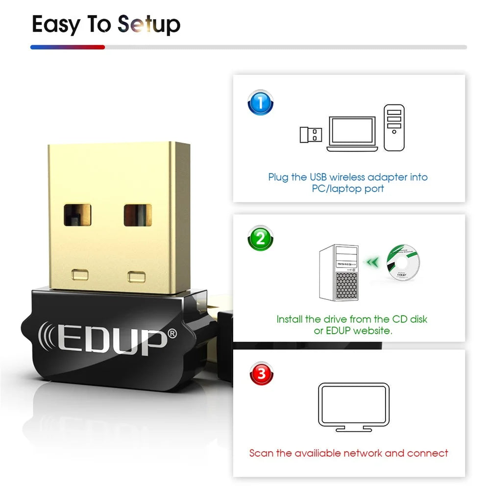 EDUP EP-AC1651 WiFi Dongle 650Mbps 5G/2.4GHz Dual Band Wireless Network Card USB LAN Adapter for PC Laptop - 7