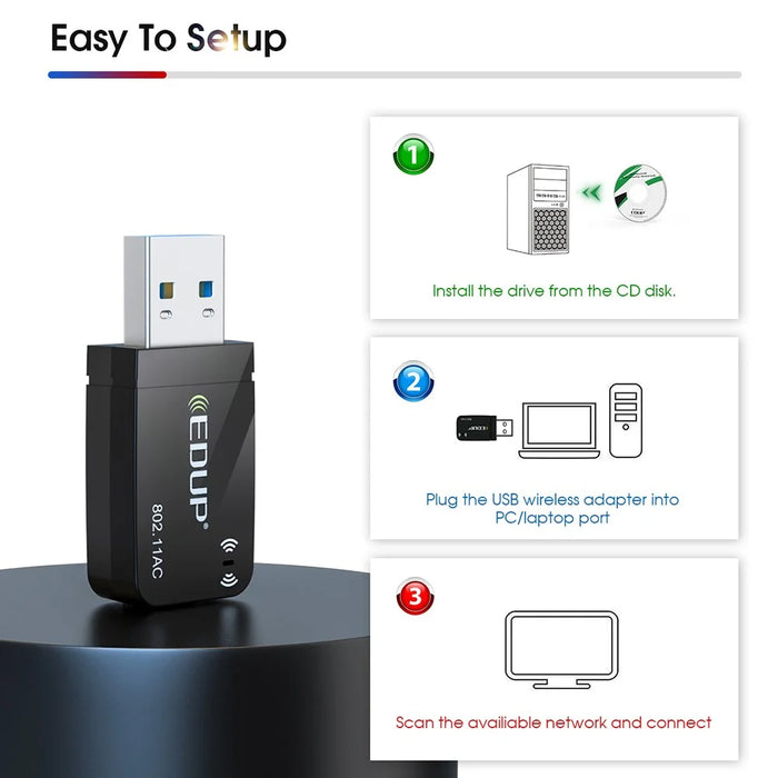 EDUP EP-AC1689 1300Mbps Mini USB3.0 WiFi Adapter Network Card USB Dual Band 5.8G/2.4GHz Wireless Adapter for Desktop PC Laptop - 4