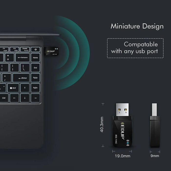 EDUP EP-AC1689 1300Mbps Mini USB3.0 WiFi Adapter Network Card USB Dual Band 5.8G/2.4GHz Wireless Adapter for Desktop PC Laptop - 6