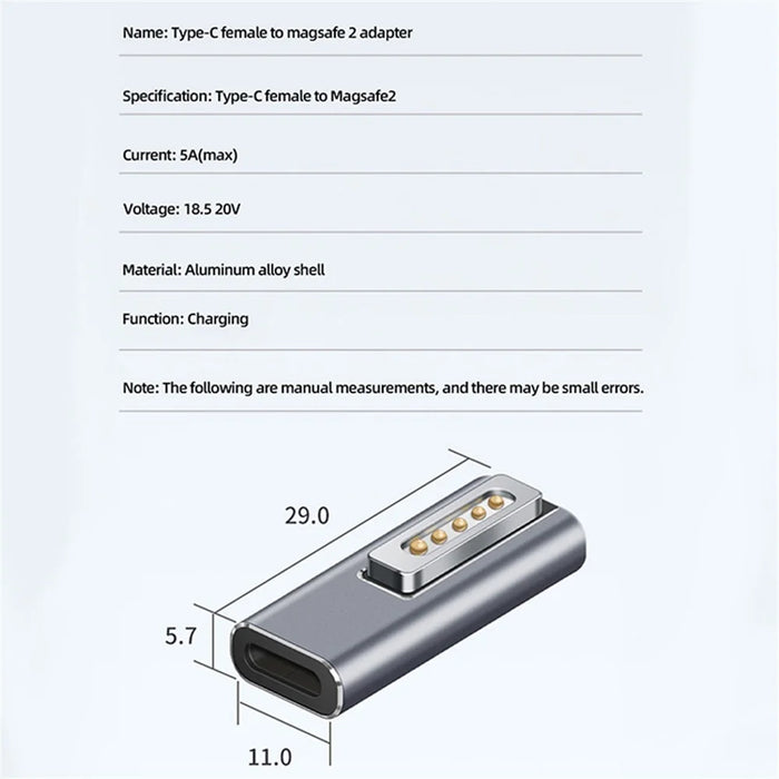 Type-C Female to for Magsafe 2 Converter PD Fast Charging Metal Adapter for MacBook - 7