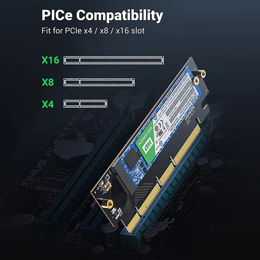 UGREEN 30715 NVMe PCIe Adapter PCle Gen4 x16 to M.2 Expansion Card M.2 SSD to PCIe 4.0 X16/X8/X4 Card with Heatsink M.2 PCIe Converter Compatible with Thunderbolt 3 - 2