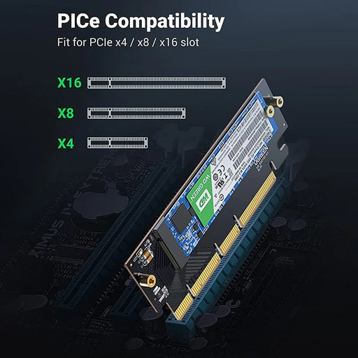 UGREEN 30715 NVMe PCIe Adapter PCle Gen4 x16 to M.2 Expansion Card M.2 SSD to PCIe 4.0 X16/X8/X4 Card with Heatsink M.2 PCIe Converter Compatible with Thunderbolt 3 - 2