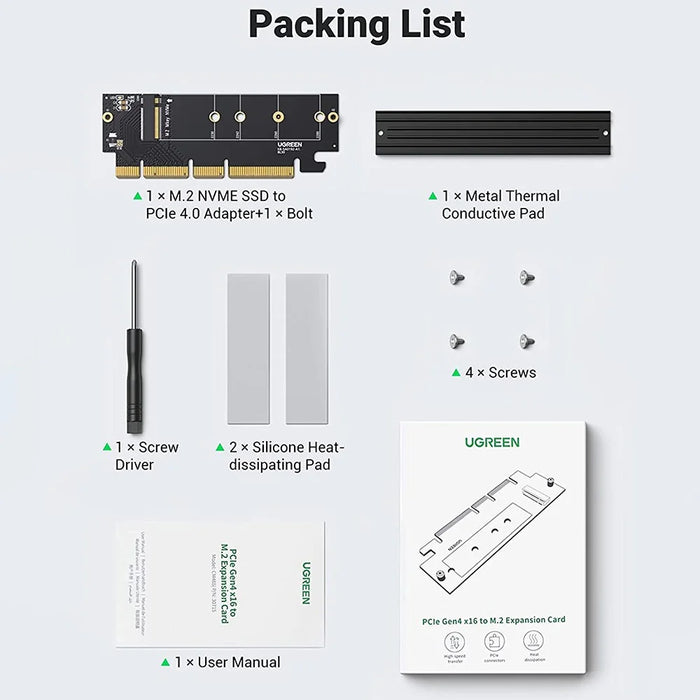 UGREEN 30715 NVMe PCIe Adapter PCle Gen4 x16 to M.2 Expansion Card M.2 SSD to PCIe 4.0 X16/X8/X4 Card with Heatsink M.2 PCIe Converter Compatible with Thunderbolt 3 - 6