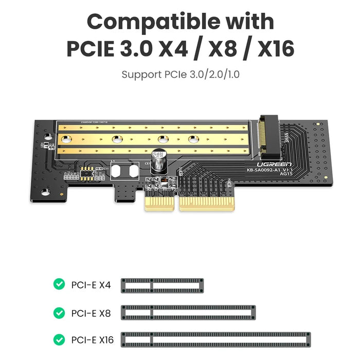 UGREEN 70503 PCIe to M2 Adapter M.2 NVMe PCI Express Adapter 32Gbps PCI-E Card x4/8/16 M&B Key SSD Computer M.2NME to PCIe 3.0 Expansion Card - 3