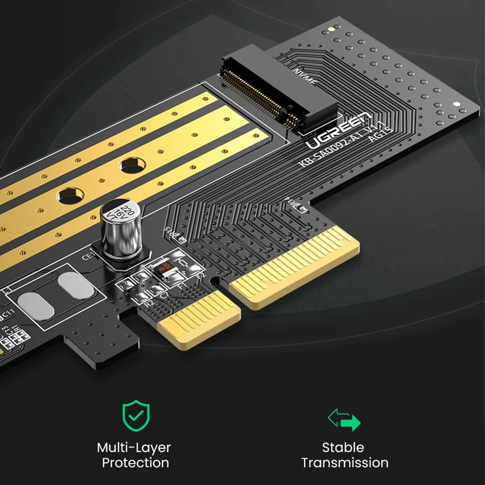 UGREEN 70503 PCIe to M2 Adapter M.2 NVMe PCI Express Adapter 32Gbps PCI-E Card x4/8/16 M&B Key SSD Computer M.2NME to PCIe 3.0 Expansion Card - 5