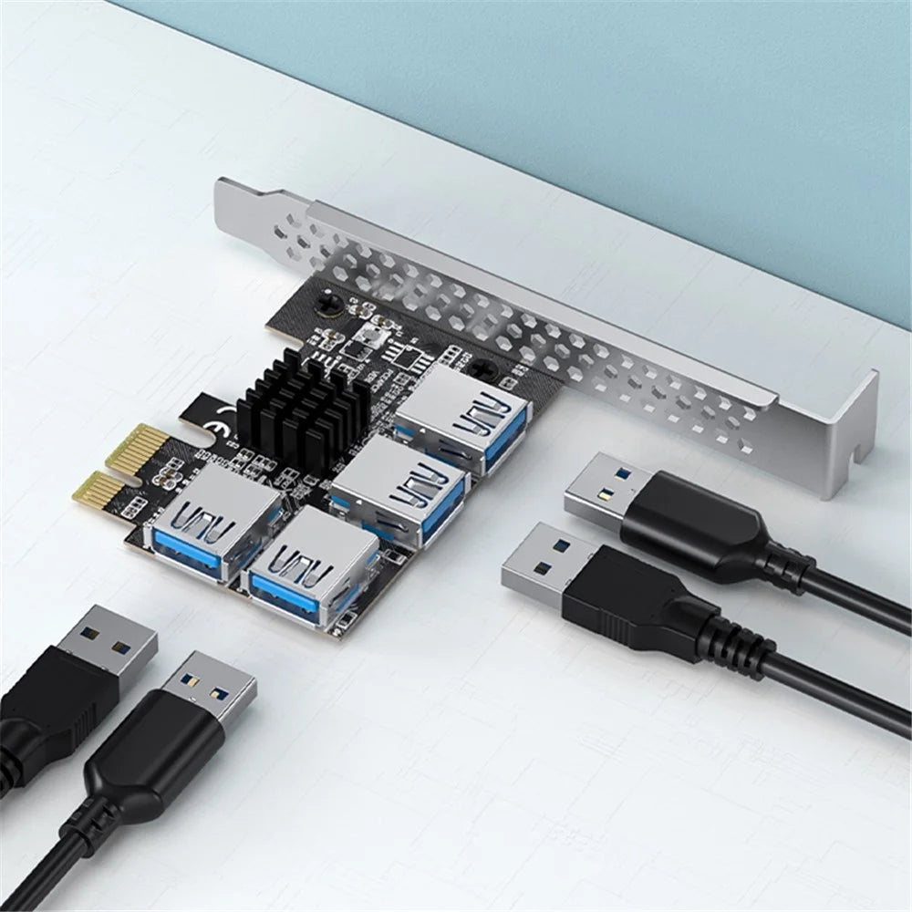 ACASIS PE031 PCI-e 1 to 4 PCI-express Riser Card PCI-E 1X to External 4 PCI-e USB 3.0 Adapter Multiplier Expansion Card - 2