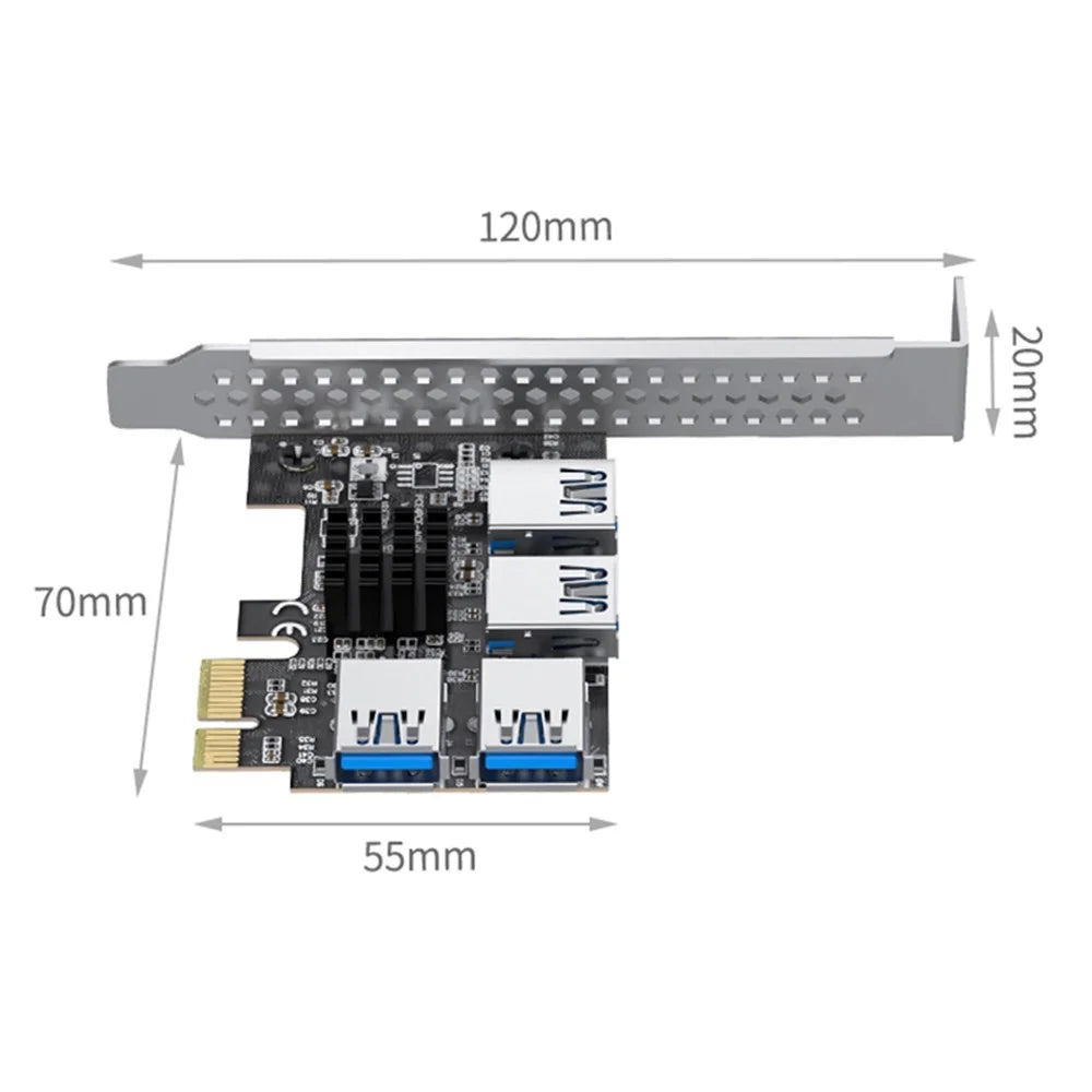 ACASIS PE031 PCI-e 1 to 4 PCI-express Riser Card PCI-E 1X to External 4 PCI-e USB 3.0 Adapter Multiplier Expansion Card - 7