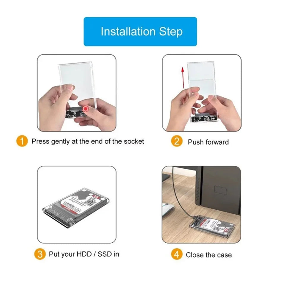 2.5'' External Hard Drive Enclosure USB 3.0 to SATA Clear Hard Disk Case for Mac OS and Windows, Supporting Max 6TB - 6