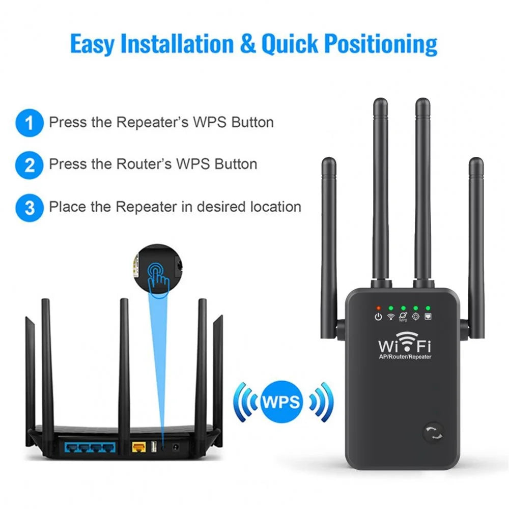 U9 Wireless Repeater 3-in-1 Function Wi-Fi Signal Booster 300Mbps WiFi Extender - Black / US Plug - 3