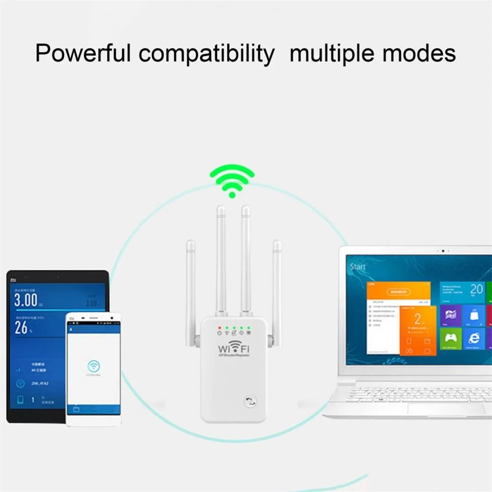 U9 Wireless Repeater 3-in-1 Function Wi-Fi Signal Booster 300Mbps WiFi Extender - Black / US Plug - 4