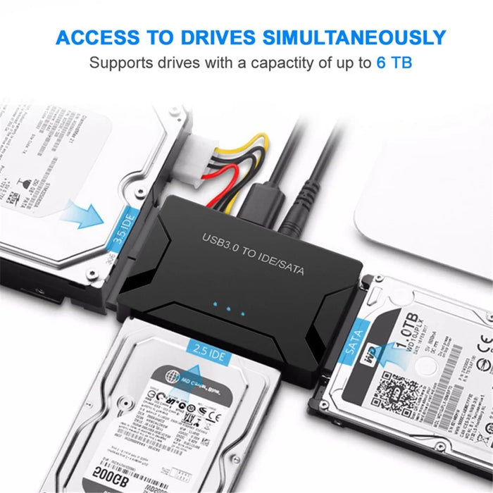 USB3.0 Hard Drive Adapter USB3.0 to SATA / IDE Converter with Power Switch Multifunctional Easy Drive Cable - UK Plug - 3