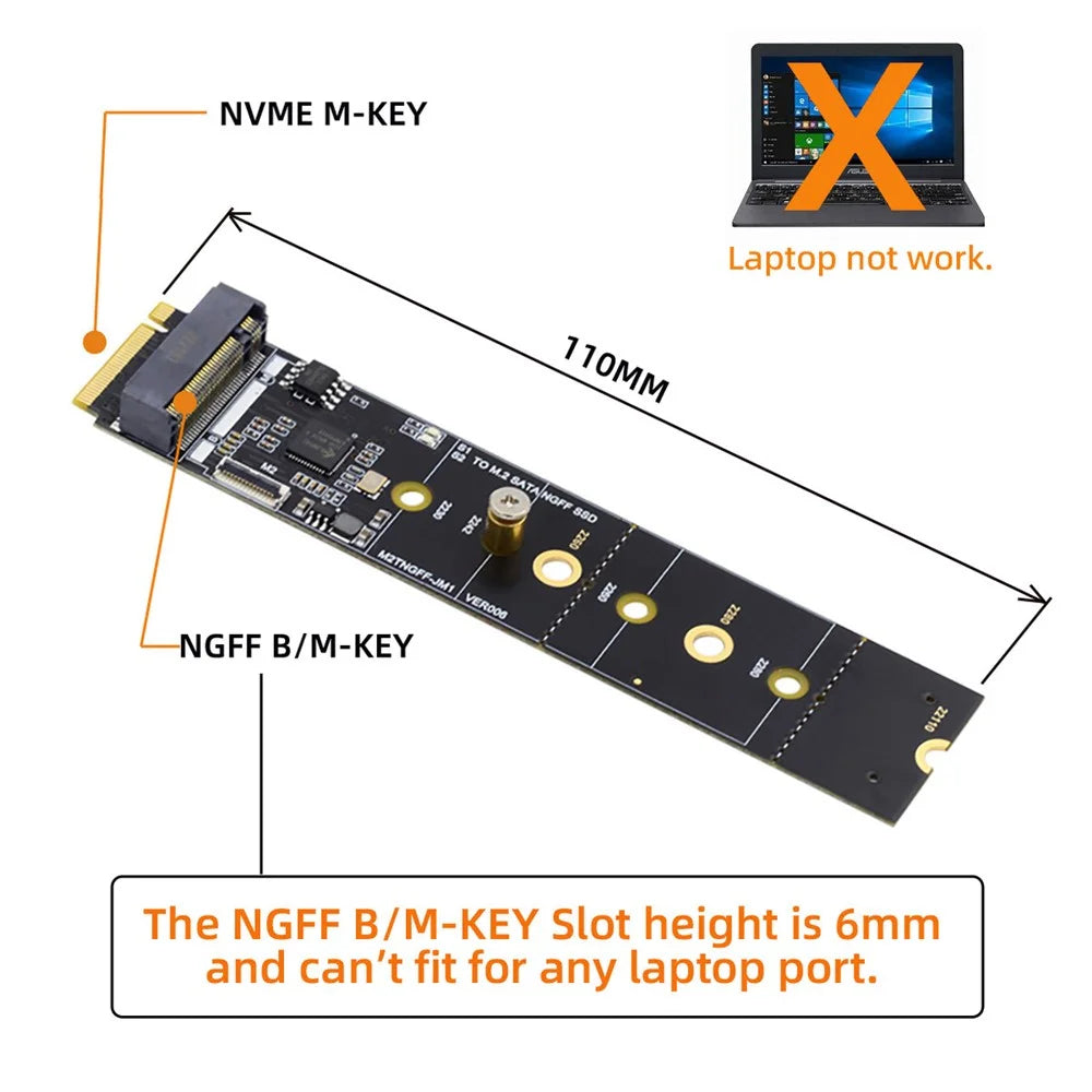 SA-050 SATA NGFF Key B+M SSD to NVME M-key Motherboard Adapter Converter SSD Card JMB582 - 5