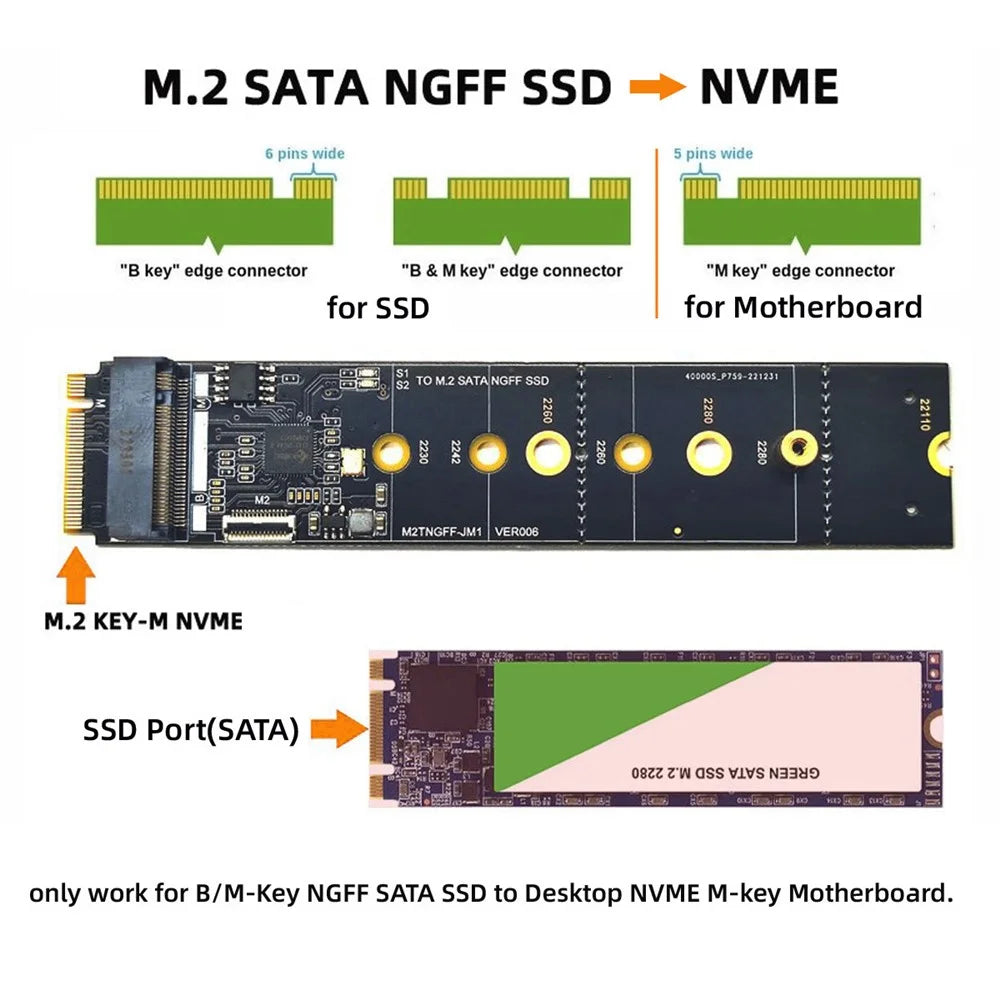 SA-050 SATA NGFF Key B+M SSD to NVME M-key Motherboard Adapter Converter SSD Card JMB582 - 6