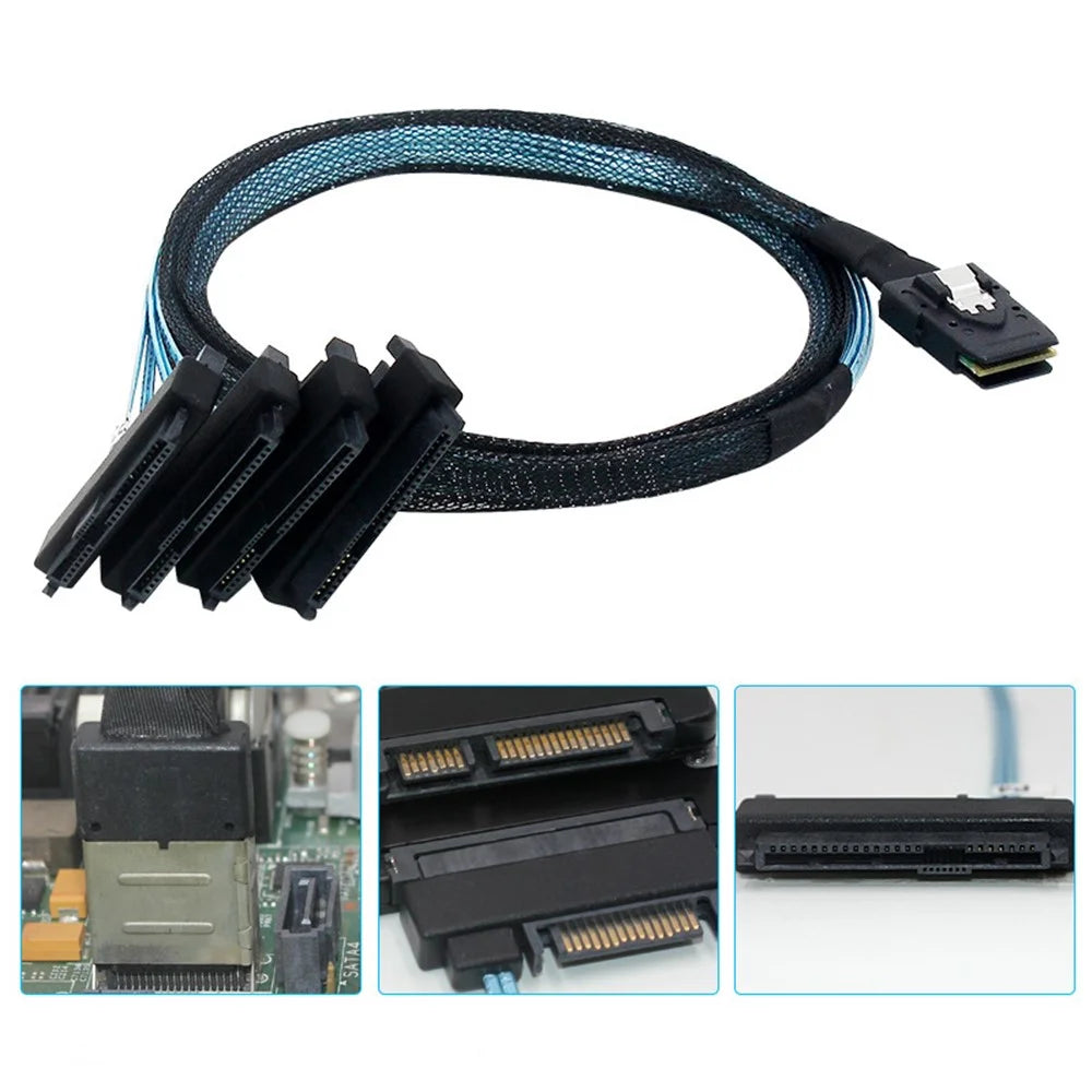 0.5m Mini SAS 36-Pin SFF-8087 to 4 SFF-8482 29-Pin+15-Pin Cable SATA Power Connector - 4