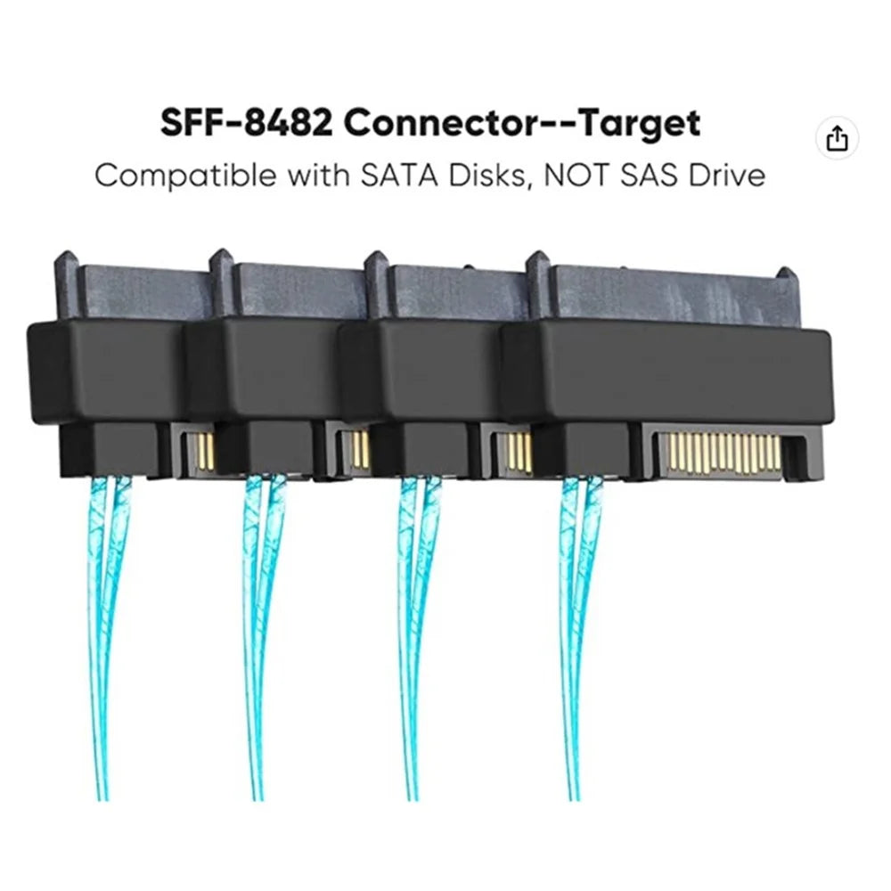 0.5m Mini SAS 36-Pin SFF-8087 to 4 SFF-8482 29-Pin+15-Pin Cable SATA Power Connector - 6