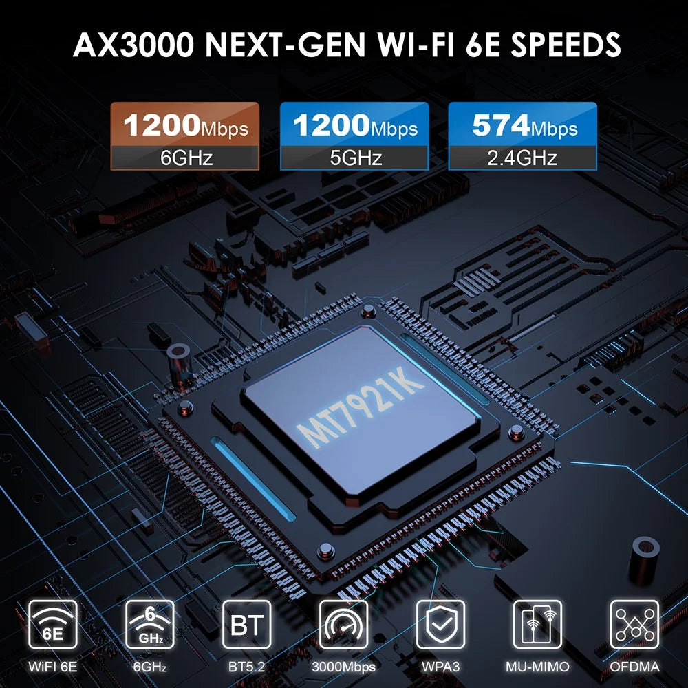 WAVLINK WS-WN675X2-B Bluetooth-Compatible 5.2 WiFi 6E AX3000 Pcie WiFi Network Card 3000Mbps Tri-Band Wireless Adapter for PC Computer - 5