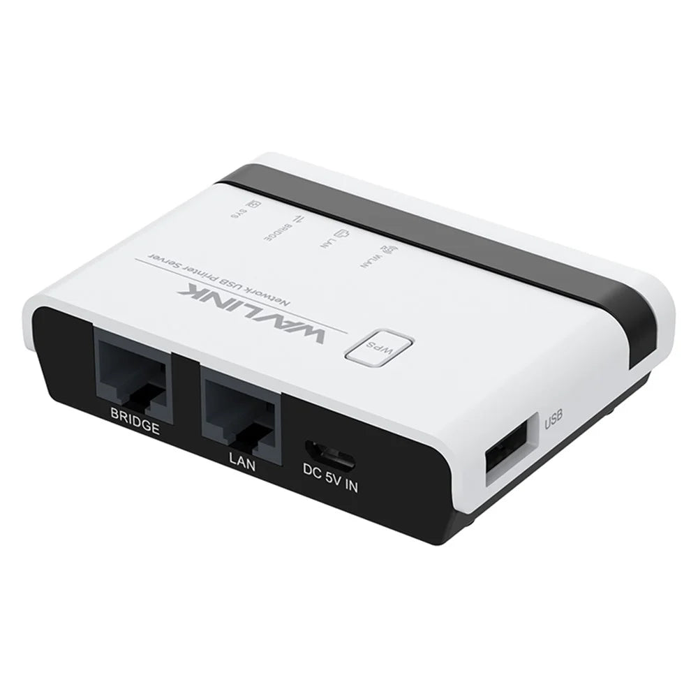 WAVLINK NU516U1 Wireless USB Print Server with 10 / 100Mbps LAN / Bridge WiFi USB2.0 Wireless Printer Server - US Plug - 2