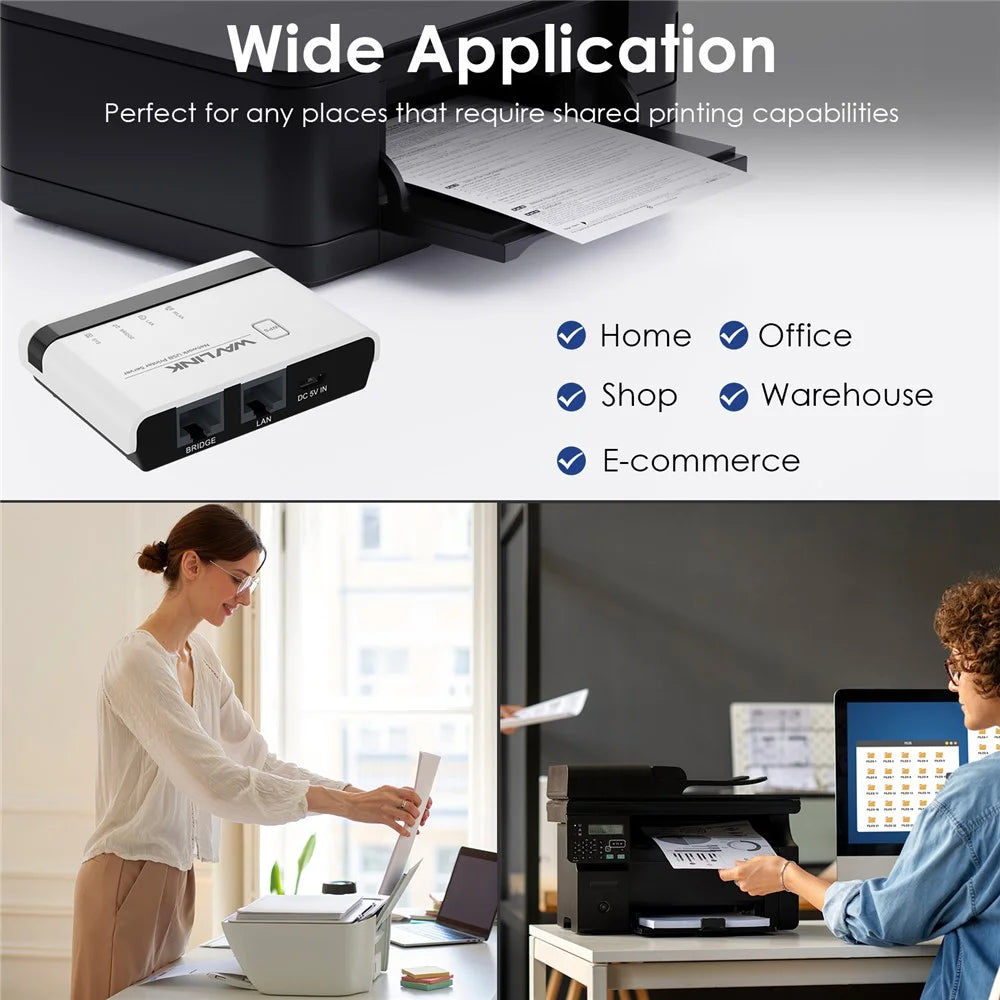 WAVLINK NU516U1 Wireless USB Print Server with 10 / 100Mbps LAN / Bridge WiFi USB2.0 Wireless Printer Server - US Plug - 7