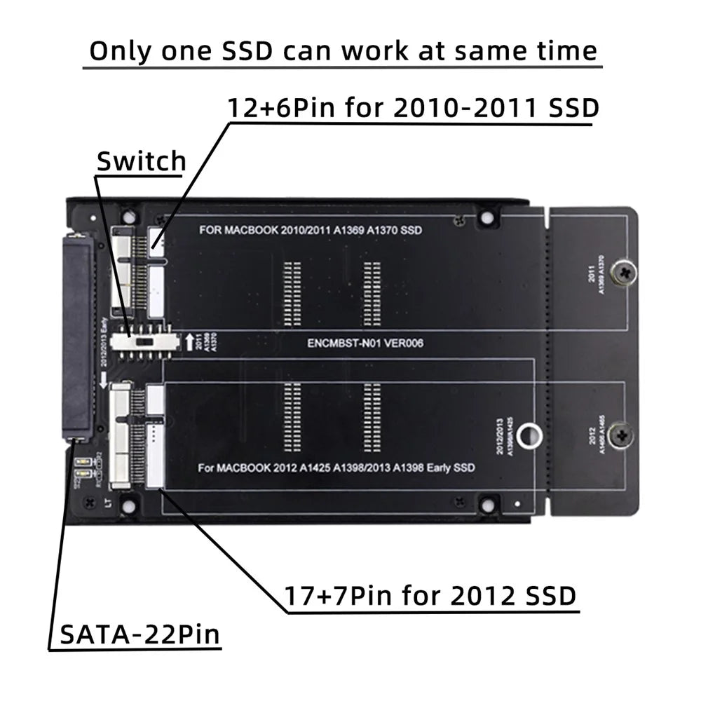 SA-072 2.5inch SATA 22Pin for Mac Air Pro Retina 2010 2011 2012 SSD 12+6Pin 17+7Pin A1425 A1398 MC975 MC976 Case Enclosure - 3