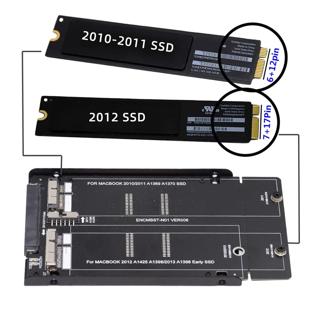 SA-072 2.5inch SATA 22Pin for Mac Air Pro Retina 2010 2011 2012 SSD 12+6Pin 17+7Pin A1425 A1398 MC975 MC976 Case Enclosure - 5