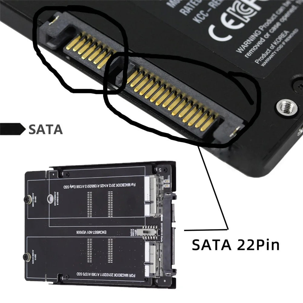 SA-072 2.5inch SATA 22Pin for Mac Air Pro Retina 2010 2011 2012 SSD 12+6Pin 17+7Pin A1425 A1398 MC975 MC976 Case Enclosure - 6
