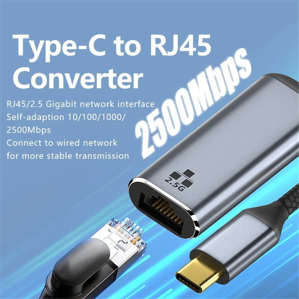 Type-C to RJ45 2500Mbps Ethernet Adapter Laptop LAN Network Converter - 2