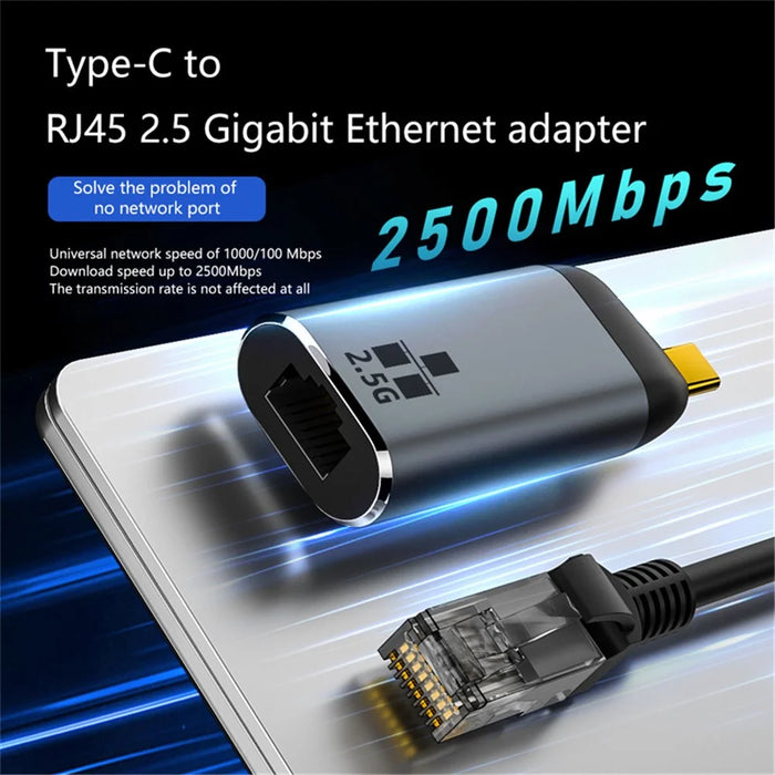 Type-C to RJ45 Ethernet Adapter 2500Mbps Gigabit LAN Network Converter for Laptop MacBook - 2