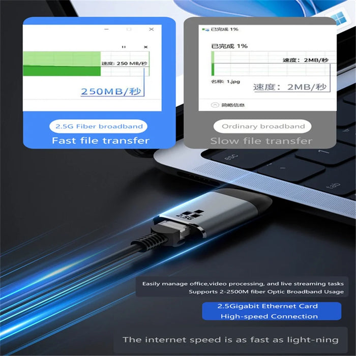 Type-C to RJ45 Ethernet Adapter 2500Mbps Gigabit LAN Network Converter for Laptop MacBook - 6